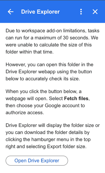 drive explorer incomplete folder size in google drive side panel